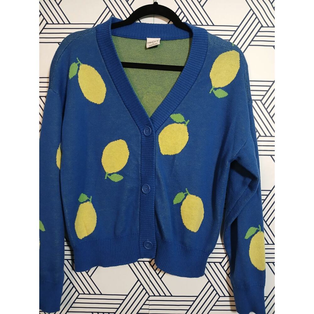 Nikka K Lemon Graphic Button Front Cardigan Cottagecore Boho Knit Sweater